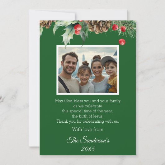 Red Green Photo Peace Dove Christian Christmas Feestdagenkaart (Achterkant)