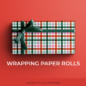 Red Green Pink Christmas Gingham Cadeaupapier