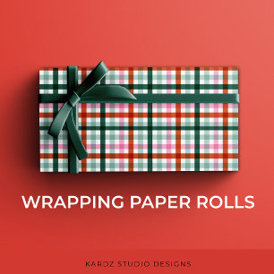 Red Green Pink Christmas Gingham Cadeaupapier