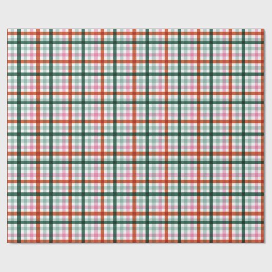 Red Green Pink Christmas Gingham Cadeaupapier (Vlak)