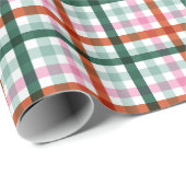 Red Green Pink Christmas Gingham Cadeaupapier (Rol Hoek)