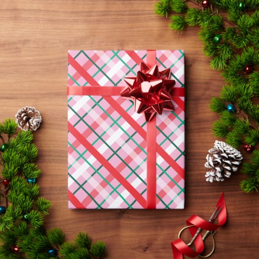 Red Green Pink Christmas Plaid Wrapping Paper Cadeaupapier (Feestdagen Geschenken)
