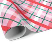 Red Green Pink Christmas Plaid Wrapping Paper Cadeaupapier (Rol Hoek)