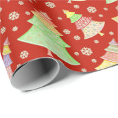 RED GREEN PINK YELLOW HOLIDAY CHRISTMAS TREES CADEAUPAPIER (Rol Hoek)