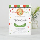Red Green Pizza Birthday-uitnodigingen Kaart (Staand voorkant)