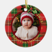 Red Green Plaid | Baby's First Christmas Photo Keramisch Ornament (Voorkant)