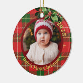 Red Green Plaid | Baby's First Christmas Photo Keramisch Ornament (Links)