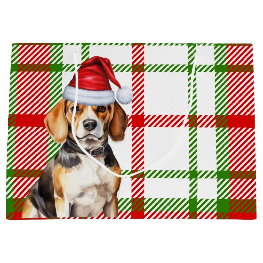 Red Green Plaid Beagle Hondenliefhebber Vakantie Groot Cadeauzakje (Voorkant)