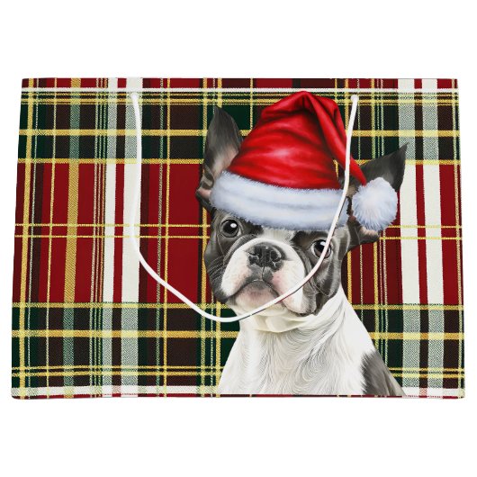 Red Green Plaid Boston Terrier Hondenliefhebber Va Groot Cadeauzakje (Voorkant)