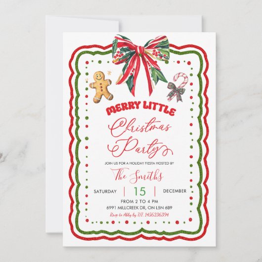 Red Green Plaid Bow Preppy Christmas Holiday Party Kaart (Voorkant)