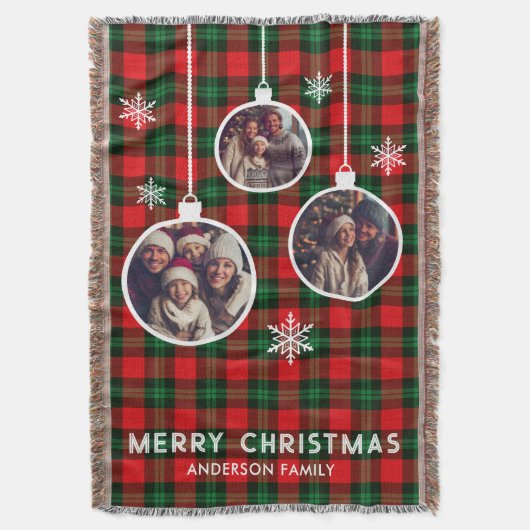 Red Green Plaid Buffalo Check Photo Christmas  Deken (Voorkant Verticaal)