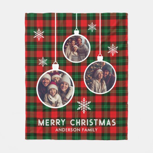 Red Green Plaid Buffalo Check Photo Christmas  Fleece Deken (Voorkant)