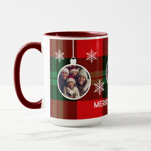 Red Green Plaid Buffalo Check Photo Christmas  Mok (Links)
