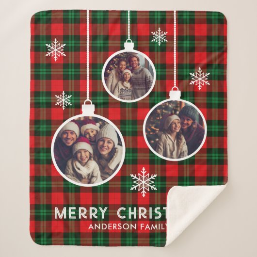 Red Green Plaid Buffalo Check Photo Christmas  Sherpa Deken (Voorkant)