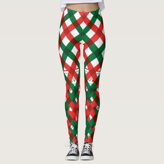 Red Green Plaid Christmas Leggings Women (Voorkant)