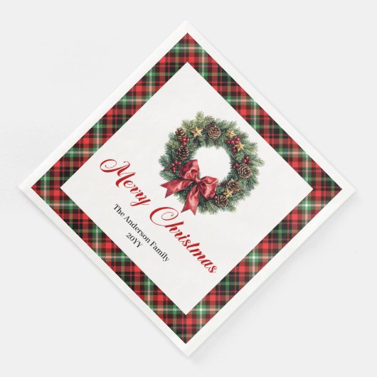 Red Green Plaid Christmas Wreath Napkins Custom Servet (Hoek)