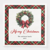 Red Green Plaid Christmas Wreath Napkins Custom Servet (Voorkant)