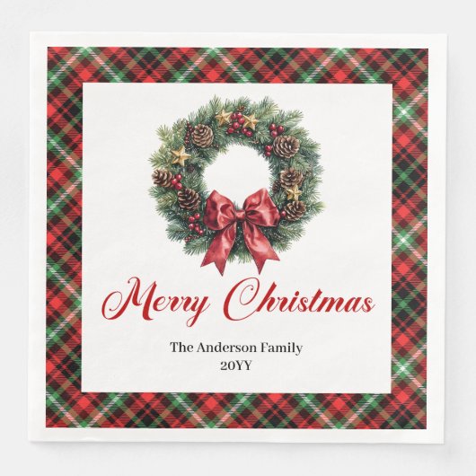 Red Green Plaid Christmas Wreath Napkins Custom Servet (Voorkant)