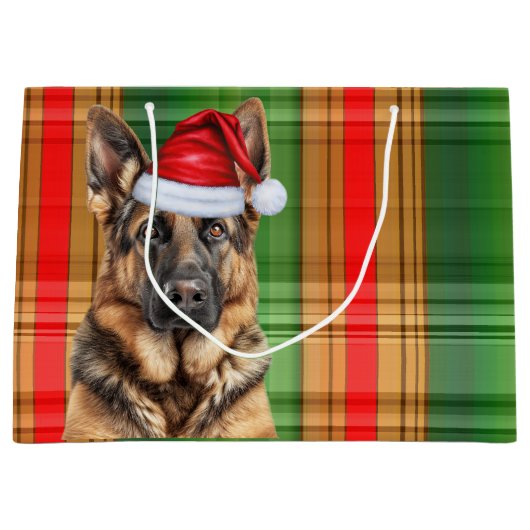Red Green Plaid German Shepherd Dog Lover Holiday Groot Cadeauzakje (Voorkant)