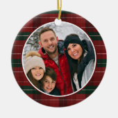 Red Green Plaid Photo Christmas Tree Keramisch Ornament (Voorkant)