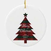 Red Green Plaid Photo Christmas Tree Keramisch Ornament (Achterkant)