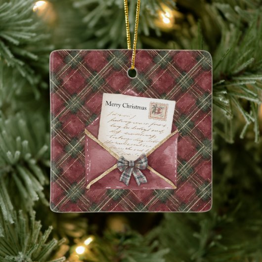 Red Green Plaid Stripes Letter Christmas   Keramisch Ornament (Boom)