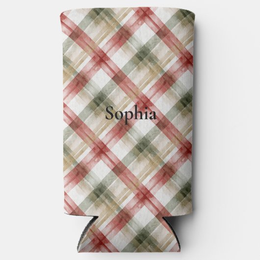 Red Green Plaid Stripes Seltzer Blikjeskoeler (Voorkant)