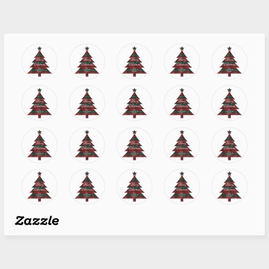 Red Green Plaid Tree Personalized Merry Christmas Ronde Sticker (Vel)