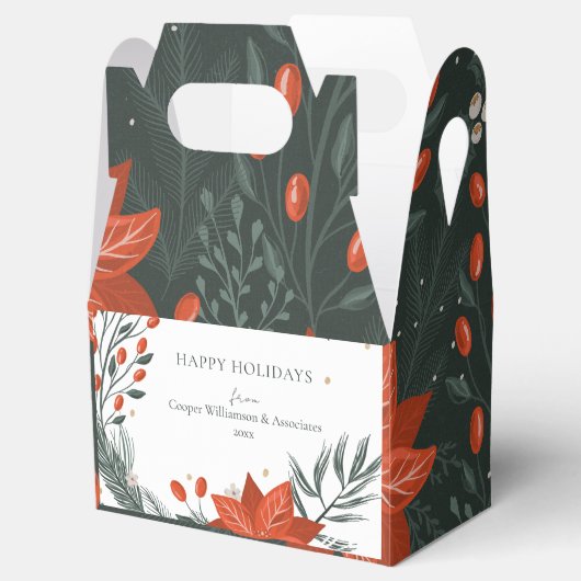 Red Green Poinsettia Floral Simple Business Bedankdoosjes (Geopend)