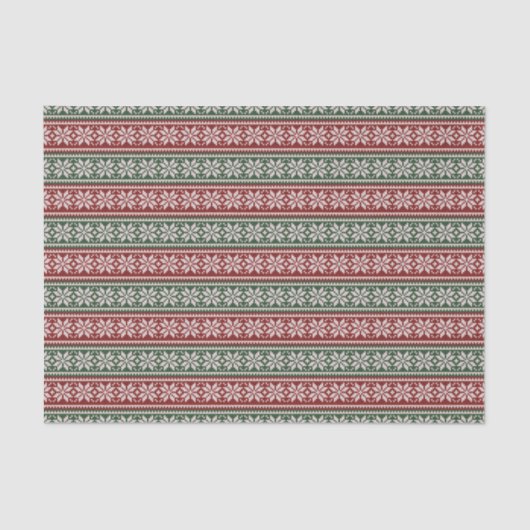 Red Green Poinsettia Stripe Kerstmis Patroon Tissuepapier (Voorkant)