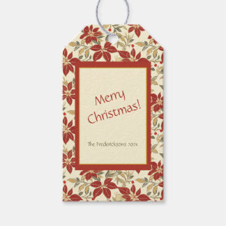 Red Green Poinsettias Vintage Kerstmis Cadeaulabel