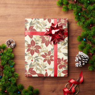 Red Green Poinsettias Vintage Kerstmis Cadeaupapier