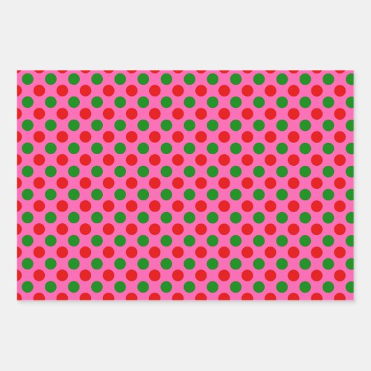 Red Green Polka Dot Pattern Roze Kerstmis Inpakpapier Vel (Voorkant 2)
