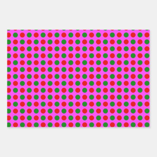 Red Green Polka Dot Pattern Roze Kerstmis Inpakpapier Vel (Voorkant)