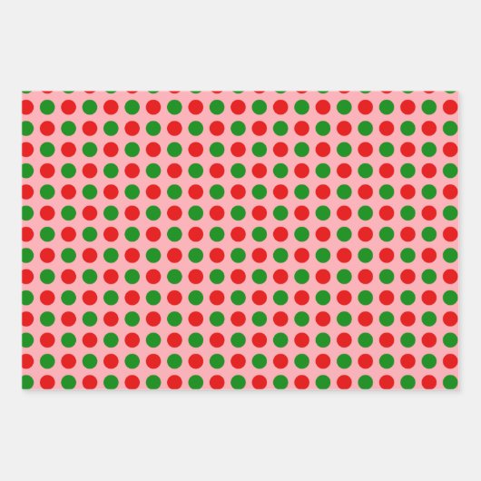 Red Green Polka Dot Pattern Roze Kerstmis Inpakpapier Vel (Voorkant 3)