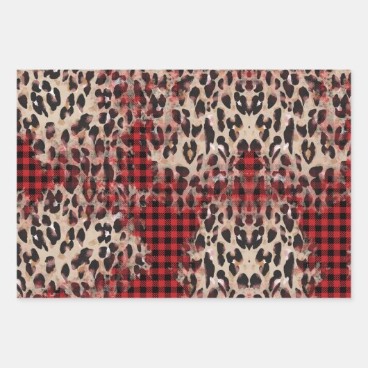 Red & Green Pset en Cheetah Funky Kerstmis Inpakpapier Vel (Voorkant)