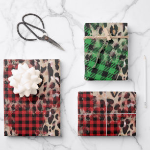 Red & Green Pset en Cheetah Funky Kerstmis Inpakpapier Vel