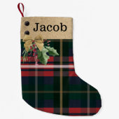 Red Green Pset Gold Bow & Greenery Custom Name Kleine Kerstsok (Voorkant)