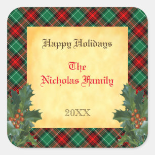 Red Green Pset Holly Editable Holiday Gift Label