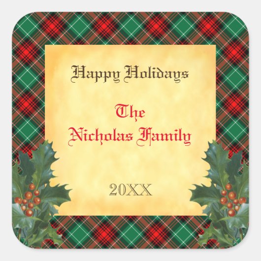 Red Green Pset Holly Editable Holiday Gift Label (Voorkant)