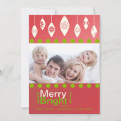 Red Green Retro Merry en Bright Family Photo Card Feestdagenkaart (Voorkant)