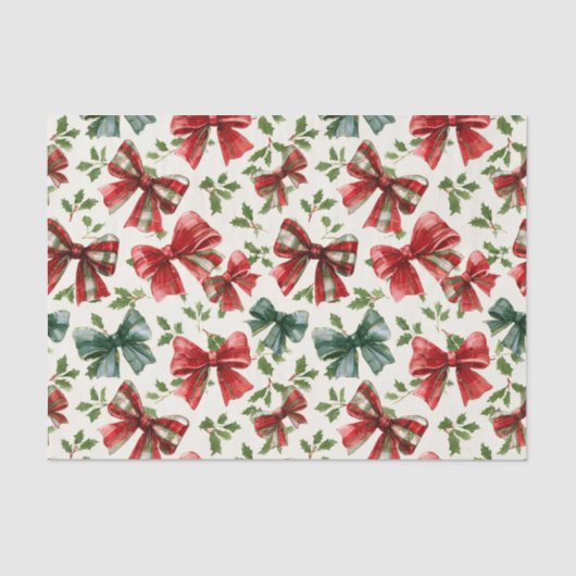 Red Green Retro Plaid Bows Christmas Tissuepapier (Voorkant)