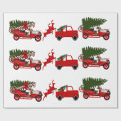 Red Green Retro Truck Reindekerkargo Cadeaupapier (Vlak)