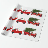 Red Green Retro Truck Reindekerkargo Cadeaupapier (Uitgerold)