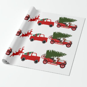 Red Green Retro Truck Reindekerkargo Cadeaupapier