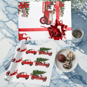 Red Green Retro Truck Reindekerkargo Cadeaupapier