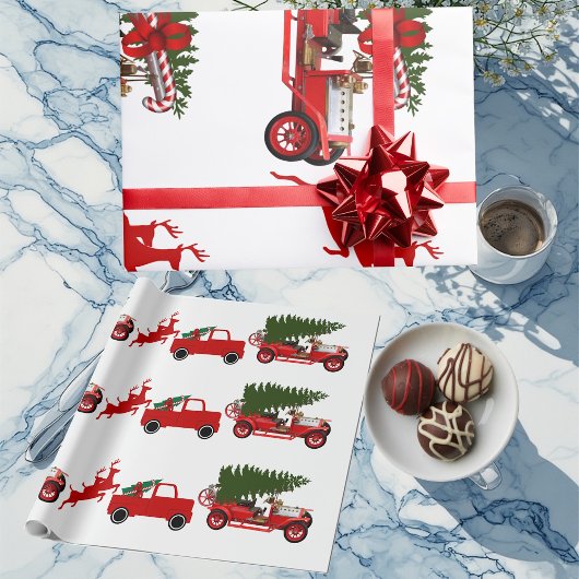 Red Green Retro Truck Reindekerkargo Cadeaupapier