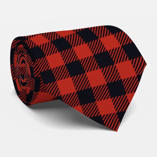 Red Green Reversible Buffalo Check Kerstmis Stropdas (Opgerold)
