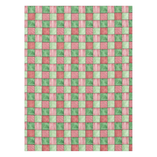 Red Green Rustic Plaid Patchwork Quilt Look Tafelkleed (Voorkant)