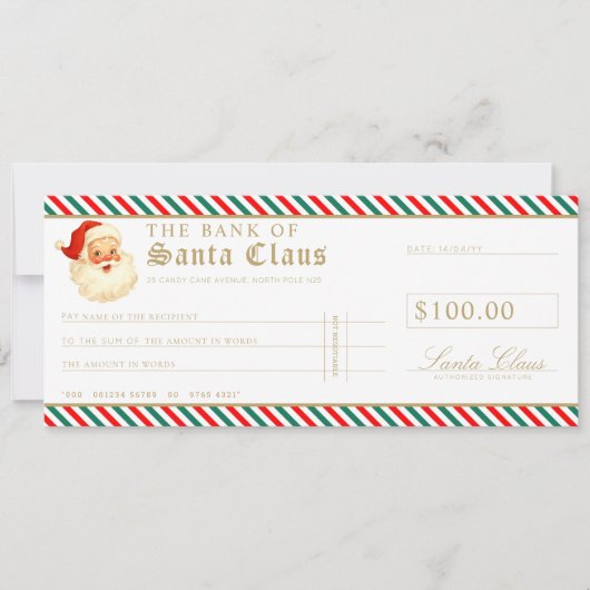 Red Green Santa Cheque Gift Voucher Card Kaart (Voorkant)